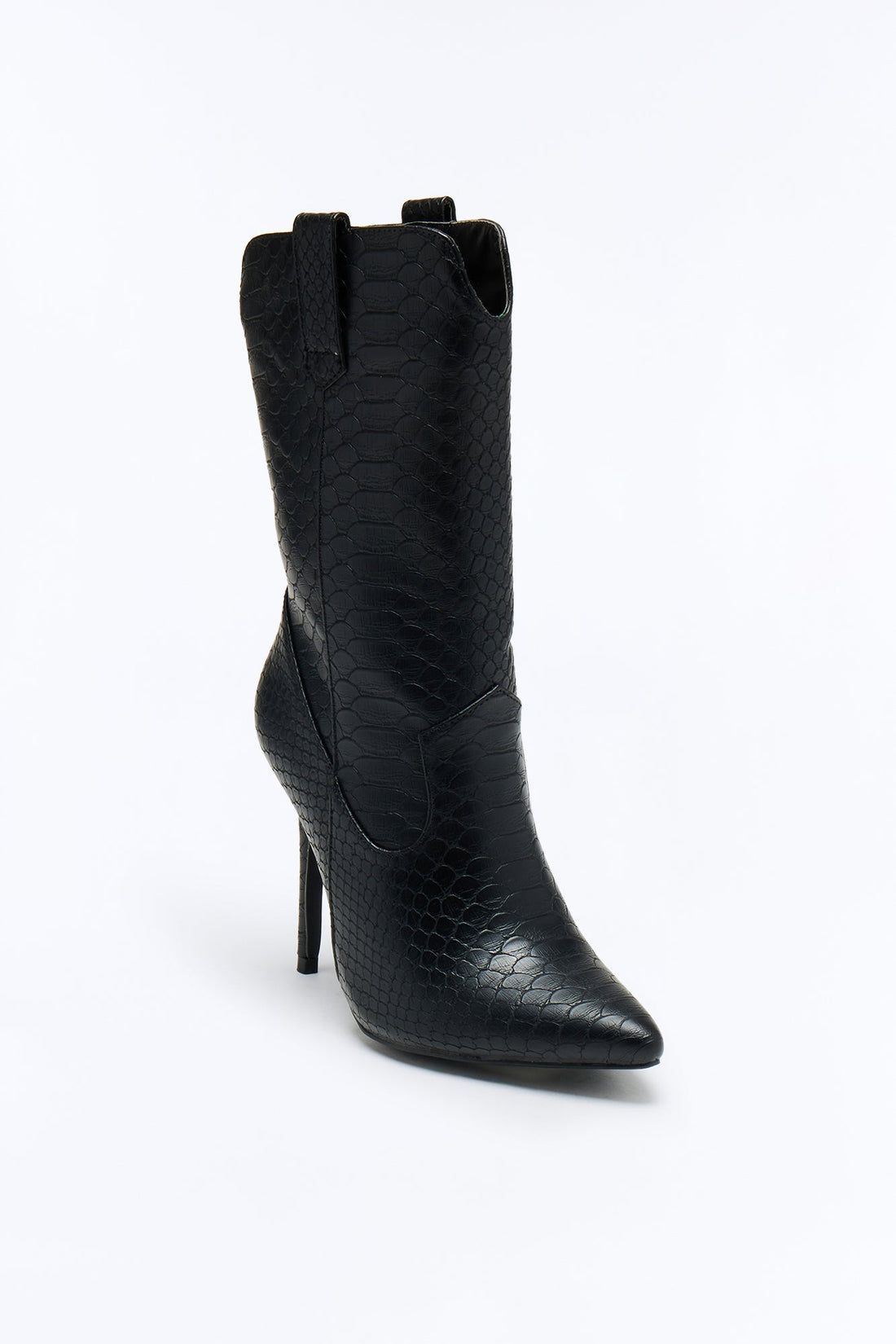 Hoku Croc Stiletto Booties - Black