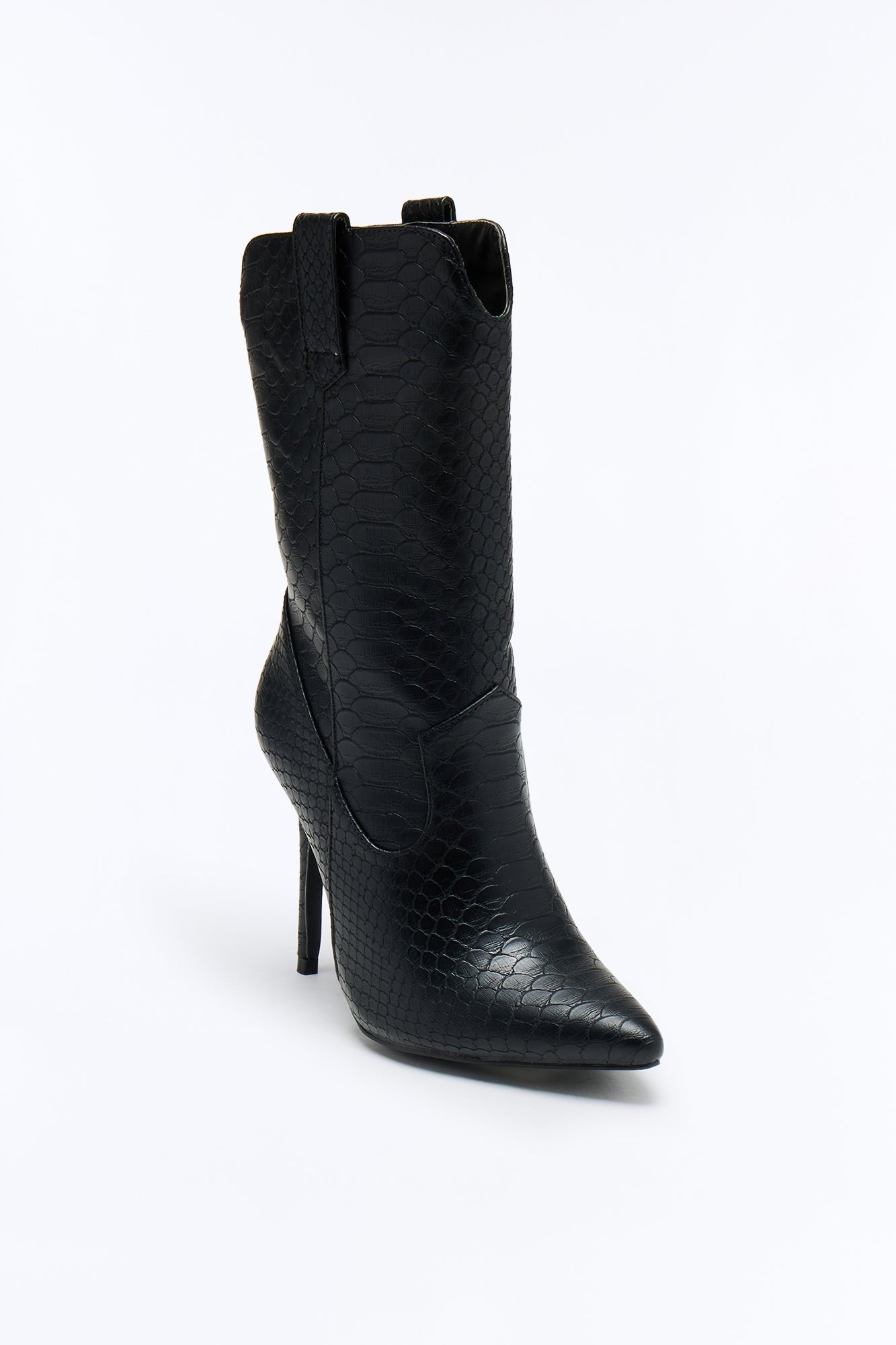 Hoku Croc Stiletto Booties - Black