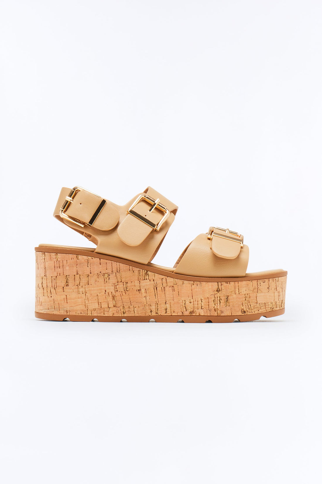 Earnest Buckle Cork Platform Sandals - Taupe