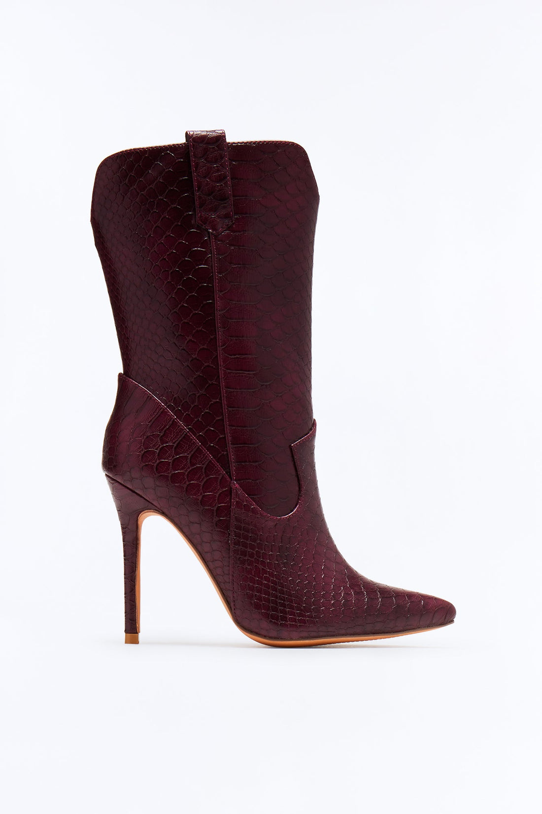 Hoku Croc Stiletto Booties - Burgundy