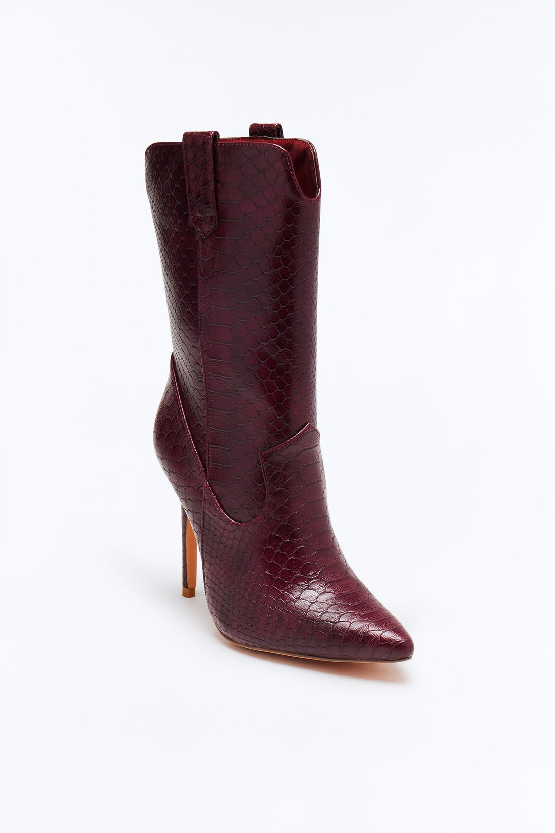 Hoku Croc Stiletto Booties - Burgundy