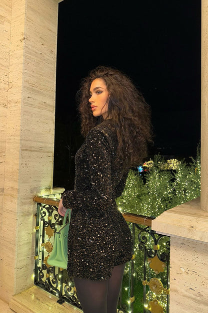 Amelia Sequin Blazer Dress - Black