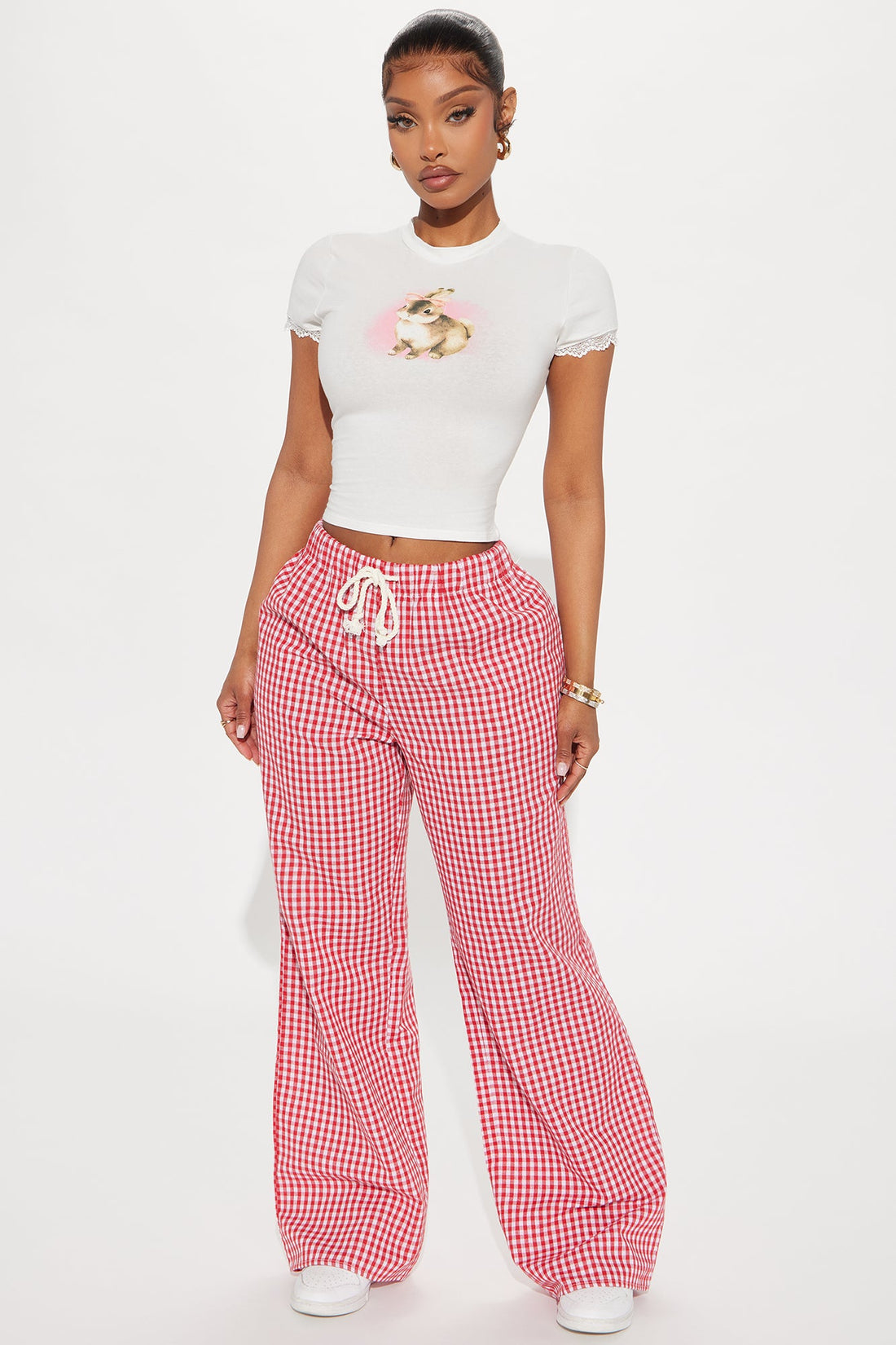 Ava Gingham Wide Leg Pant - Red/combo