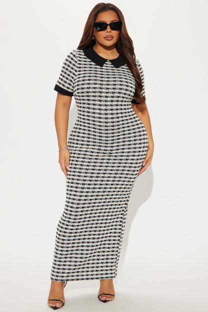 Jasmine Stretch Tweed Maxi Dress - Off White/combo