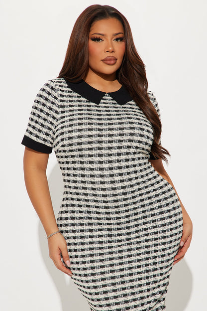 Jasmine Stretch Tweed Maxi Dress - Off White/combo