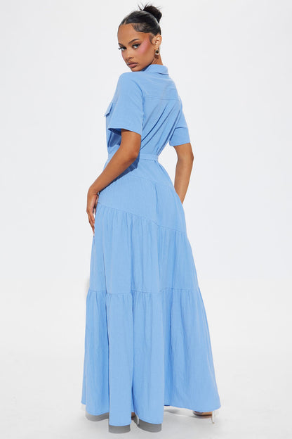 Julia Maxi Shirt Dress - Blue