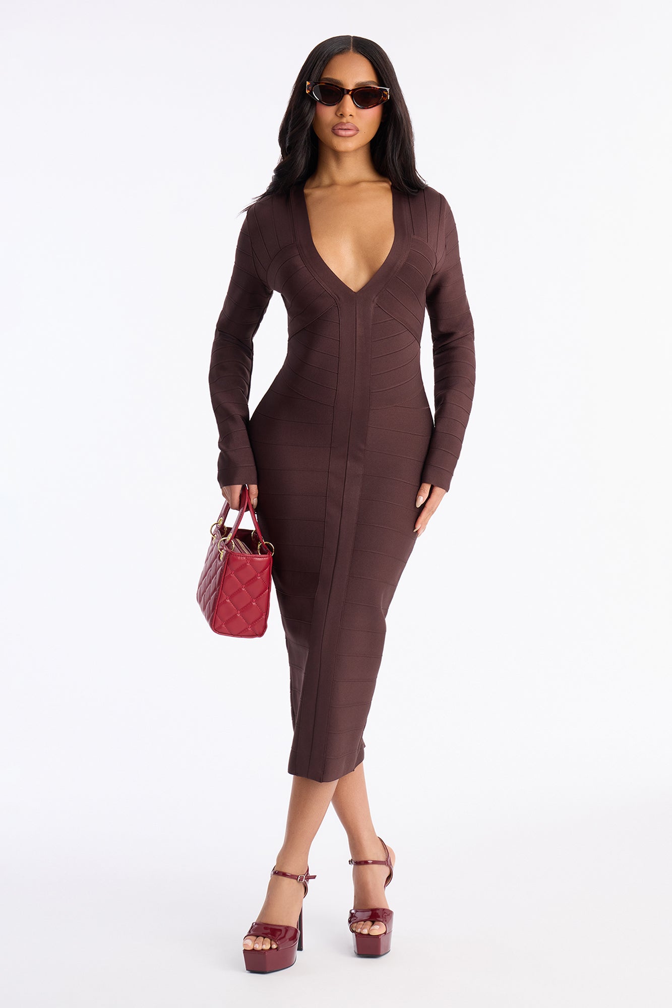 Kaylee Bandage Midi Dress - Chocolate