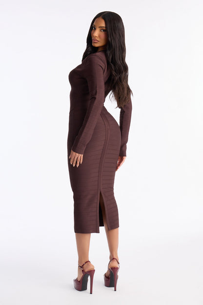 Kaylee Bandage Midi Dress - Chocolate