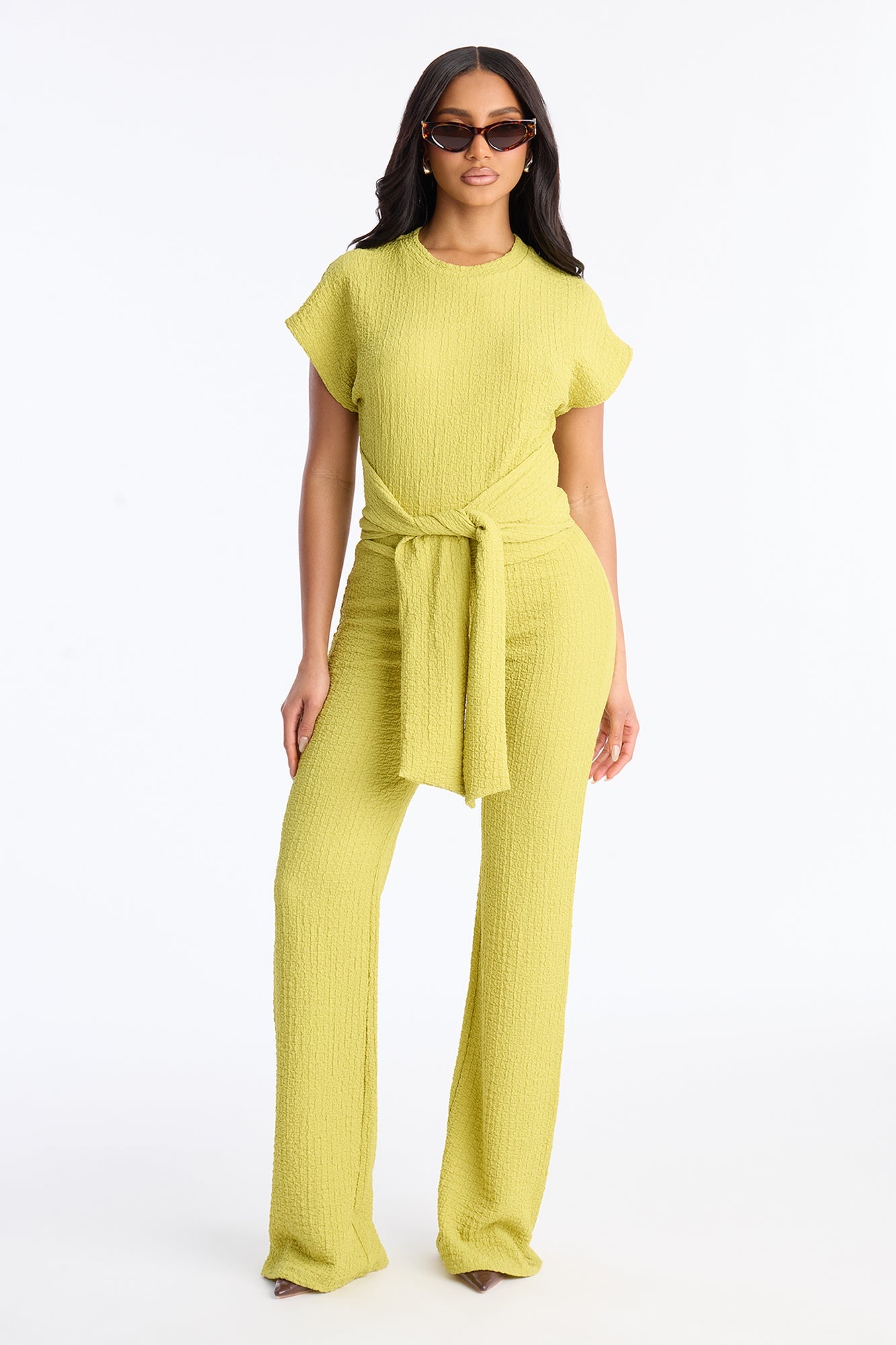 Clementine Textured Pant Set - Chartreuse