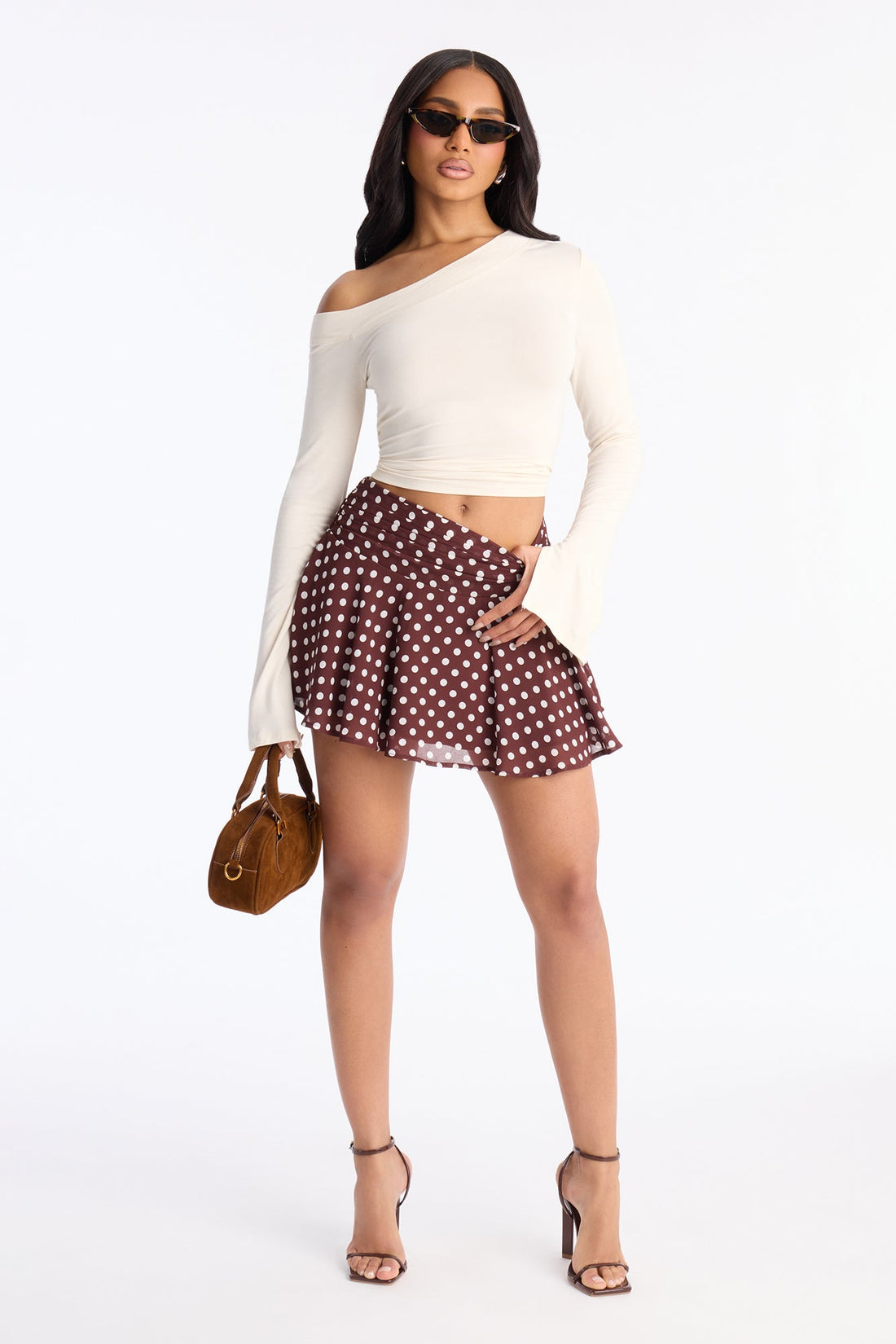 Emmie Chiffon Polka Dot Mini Skirt - Chocolate