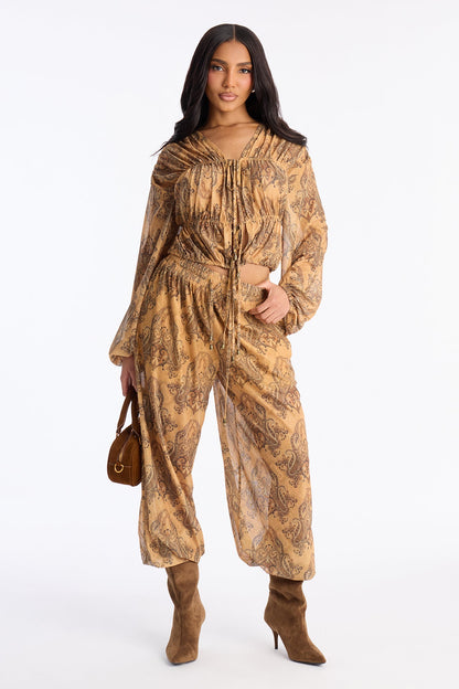 Petra Paisley Mesh Pant Set - Mustard