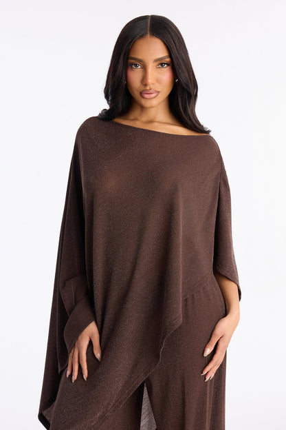 Yareli Metallic Mesh Cape Pant Set - Chocolate