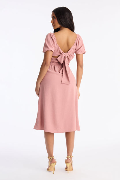 Raya Short Sleeve Bow Midi Dress - Mauve