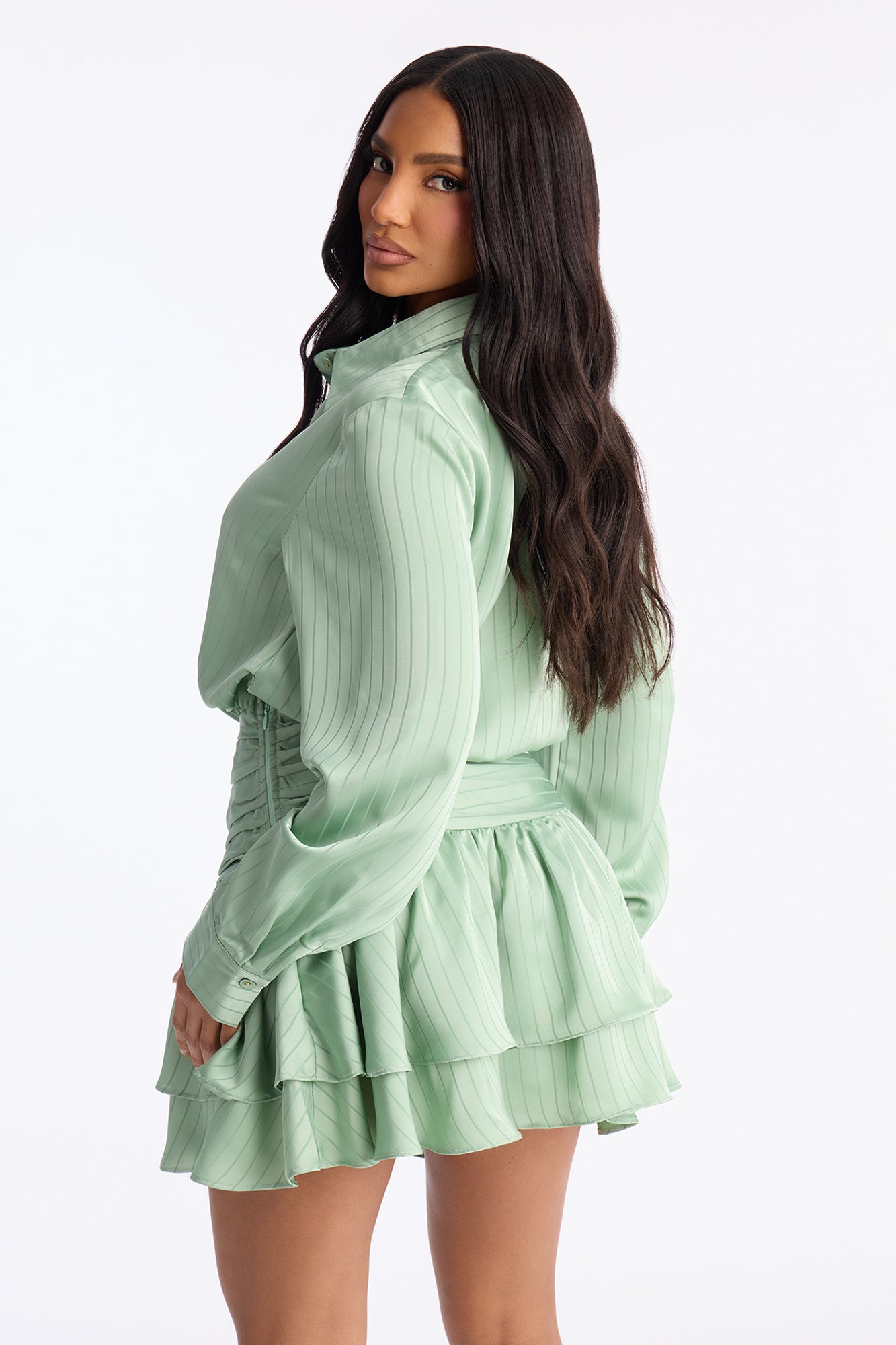 Aylin Collar Long Sleeve Mini Dress - Sage