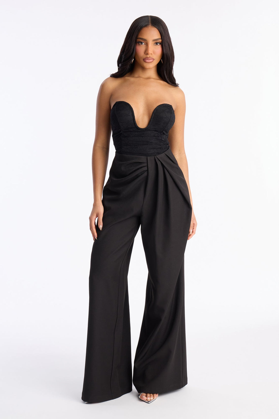 Lilith High Rise Pleated Wide Leg Pant 33″ - Black