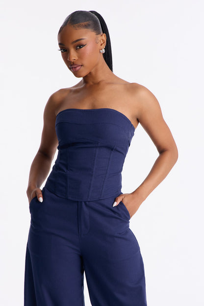 Laurie Strapless Barrel Pant Set - Navy