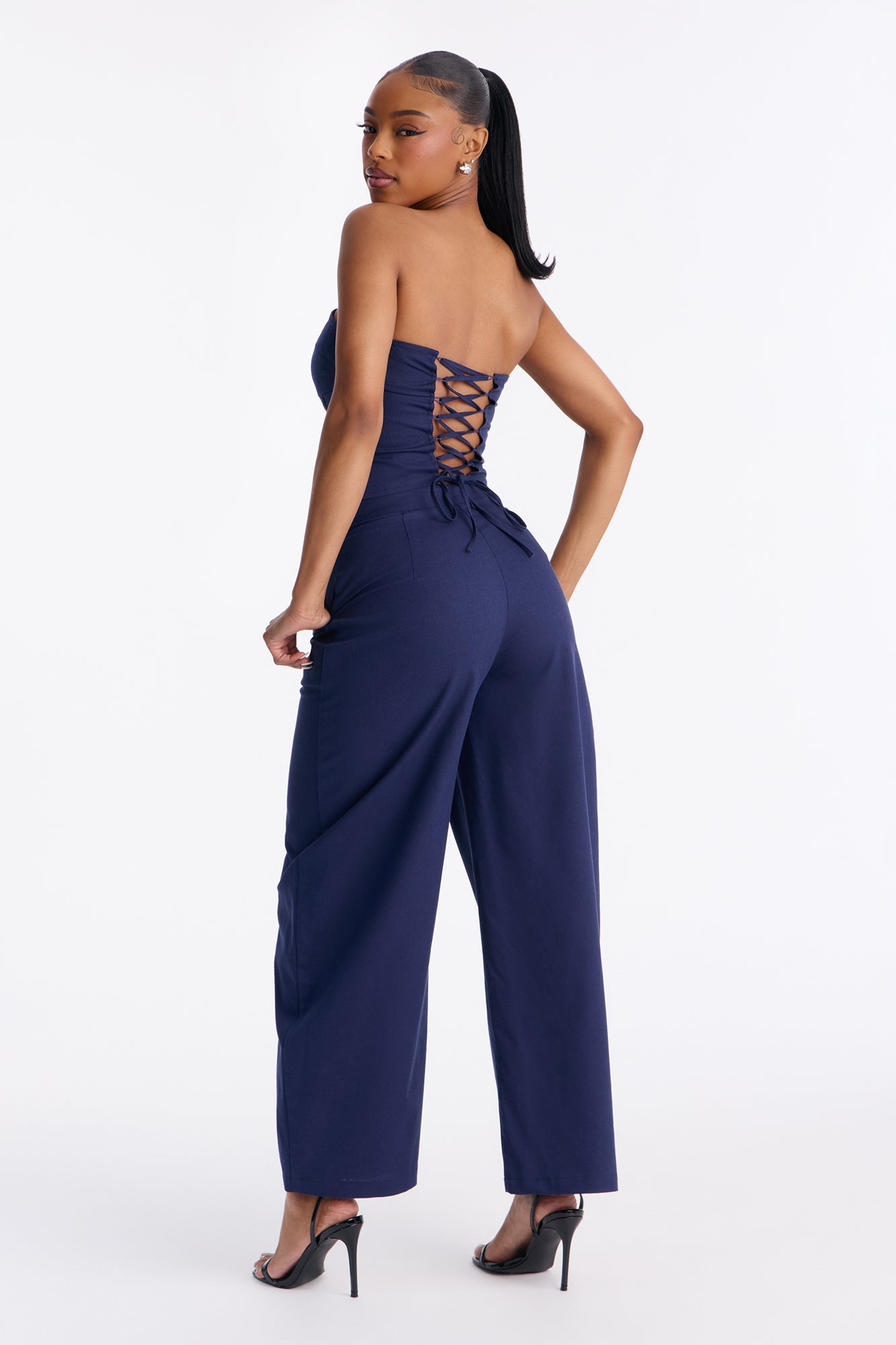 Laurie Strapless Barrel Pant Set - Navy