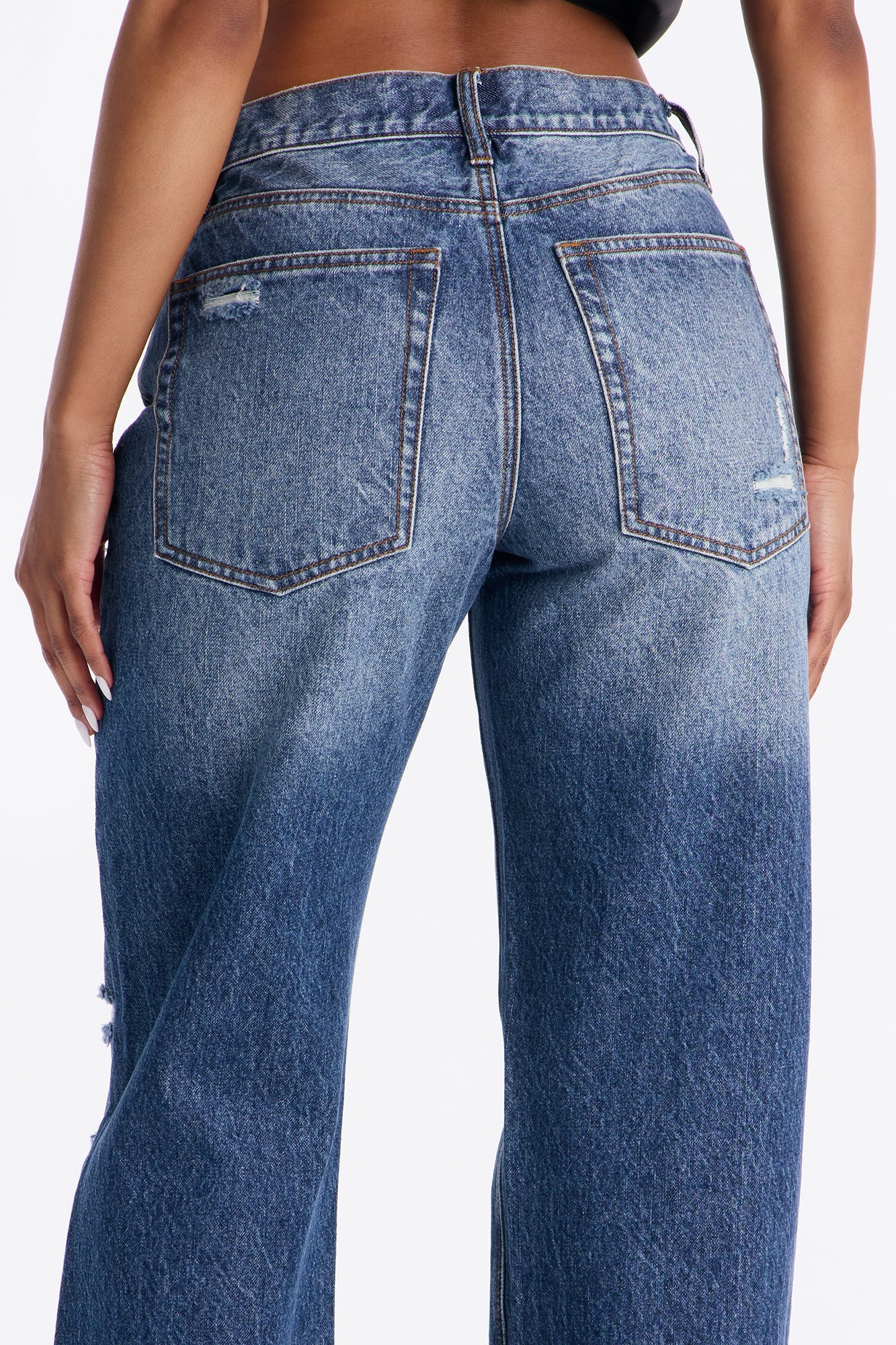 Inyo Non Stretch Ripped Straight Leg Jeans - Dark Wash