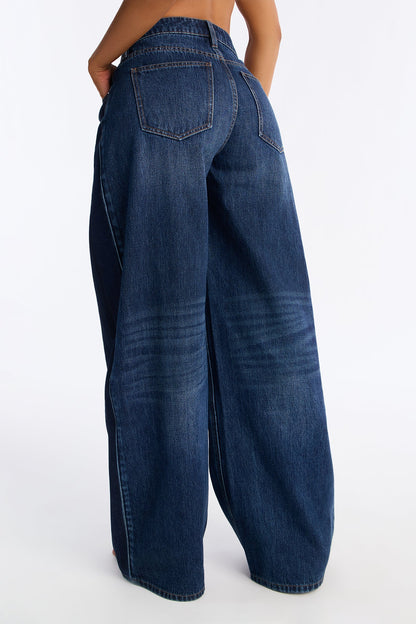 Side Note Non Stretch Wide Leg Jeans - Dark Wash