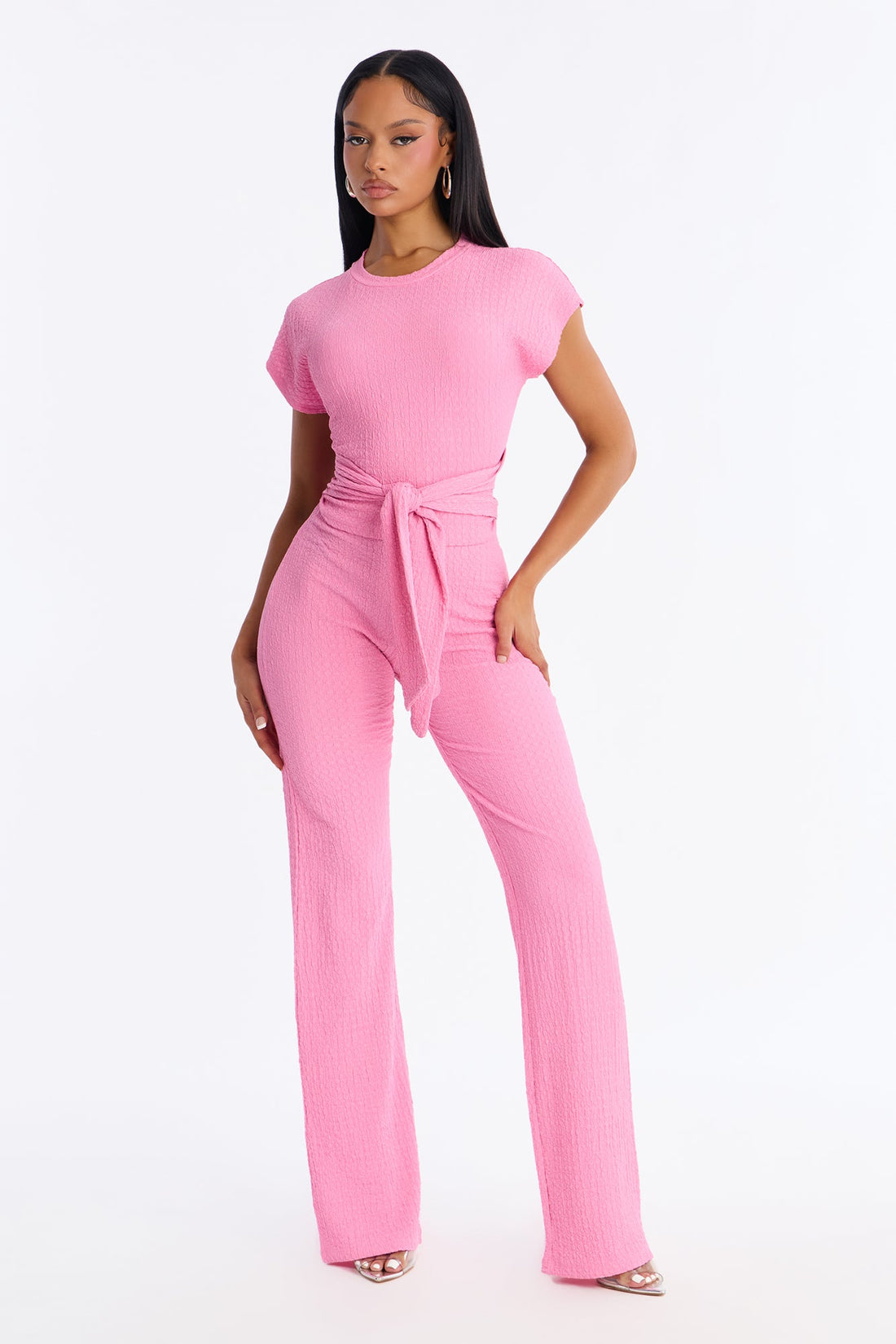 Clementine Textured Pant Set - Pink