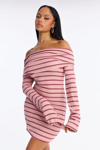 Britta Long Sleeve Ribbed Mini Dress - Mauve/combo
