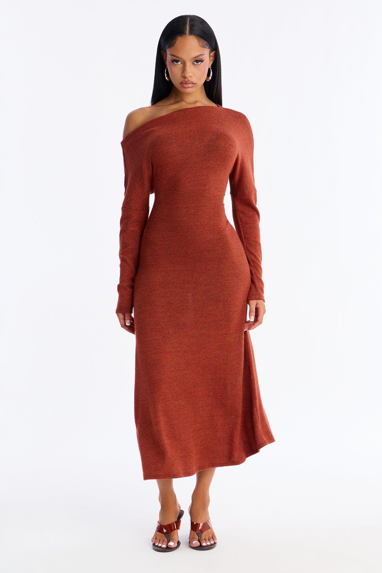 Bellina Off Shoulder Sweater Midi Dress - Red