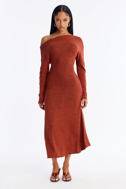 Bellina Off Shoulder Sweater Midi Dress - Red