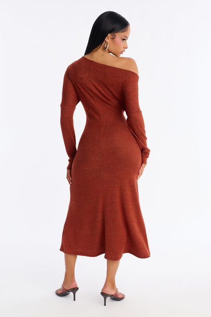 Bellina Off Shoulder Sweater Midi Dress - Red
