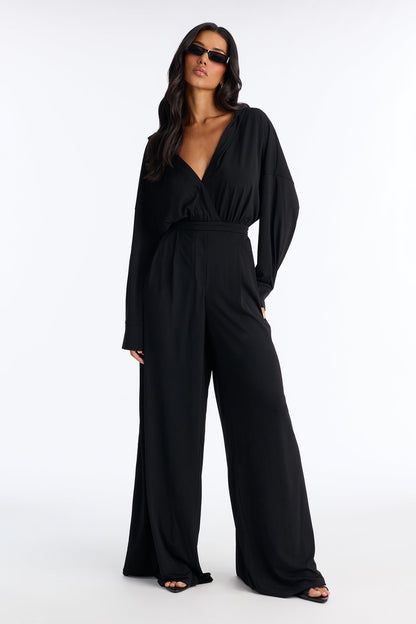 Chic Meets Cool Hooded Wide Leg Jumpsuit - Black
