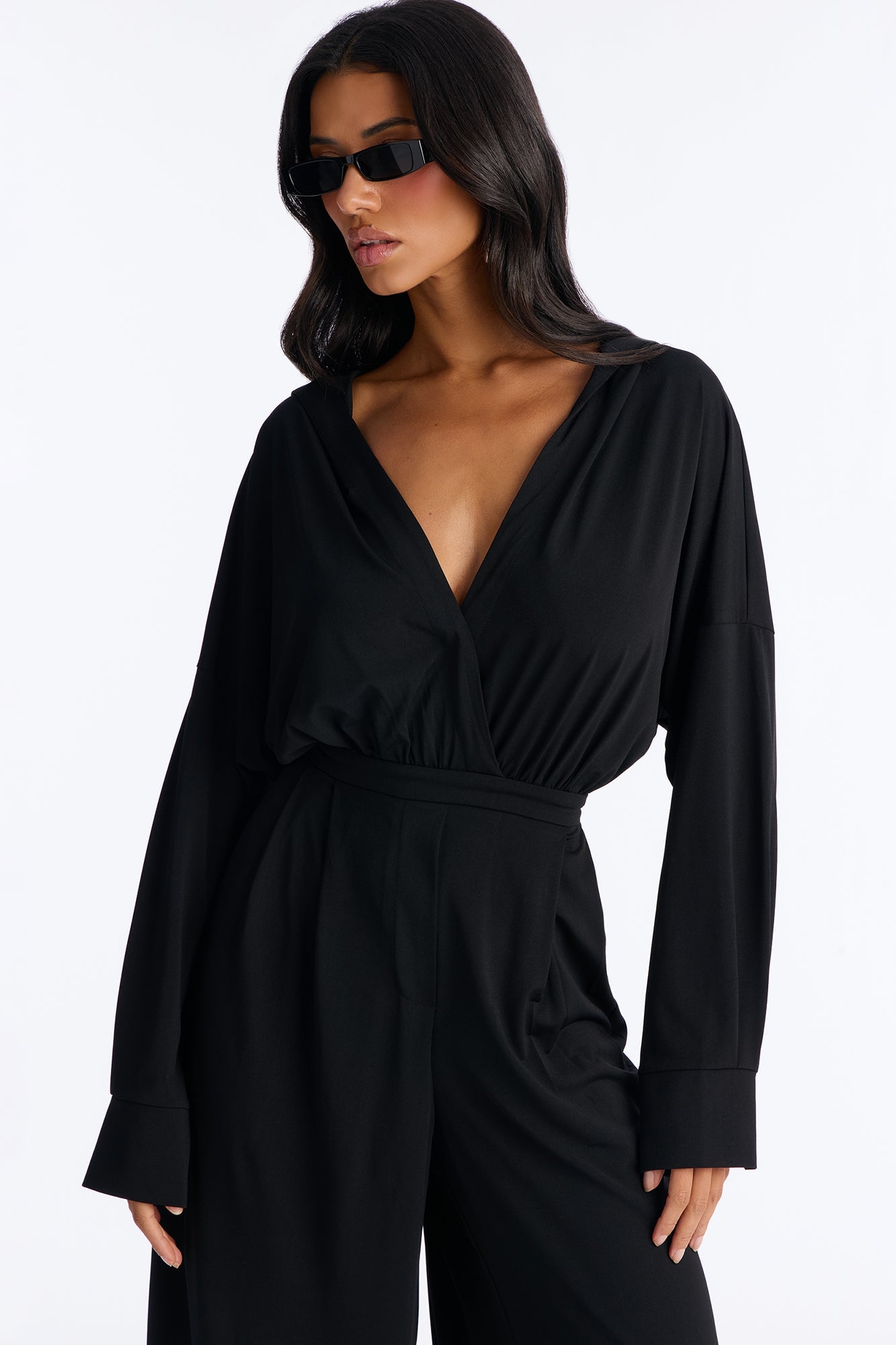 Chic Meets Cool Hooded Wide Leg Jumpsuit - Black