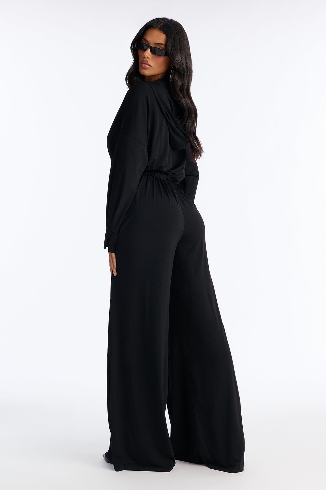 Chic Meets Cool Hooded Wide Leg Jumpsuit - Black