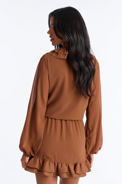 Summer Daze Ruffle Chiffon Mini Dress - Mocha