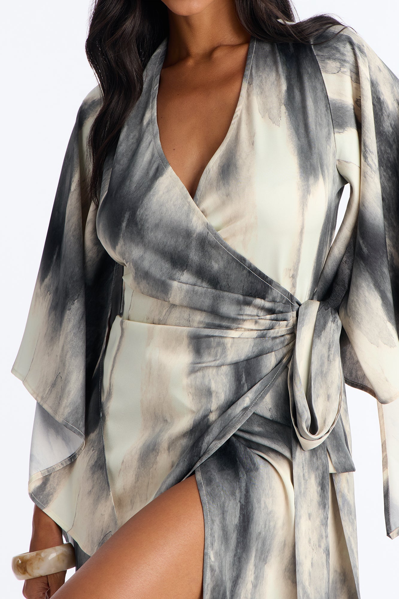 Ramona Tie Waist Satin Maxi Dress - Charcoal/combo