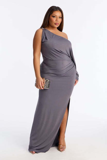 Twilight Kiss Asymmetrical Maxi Dress - Charcoal