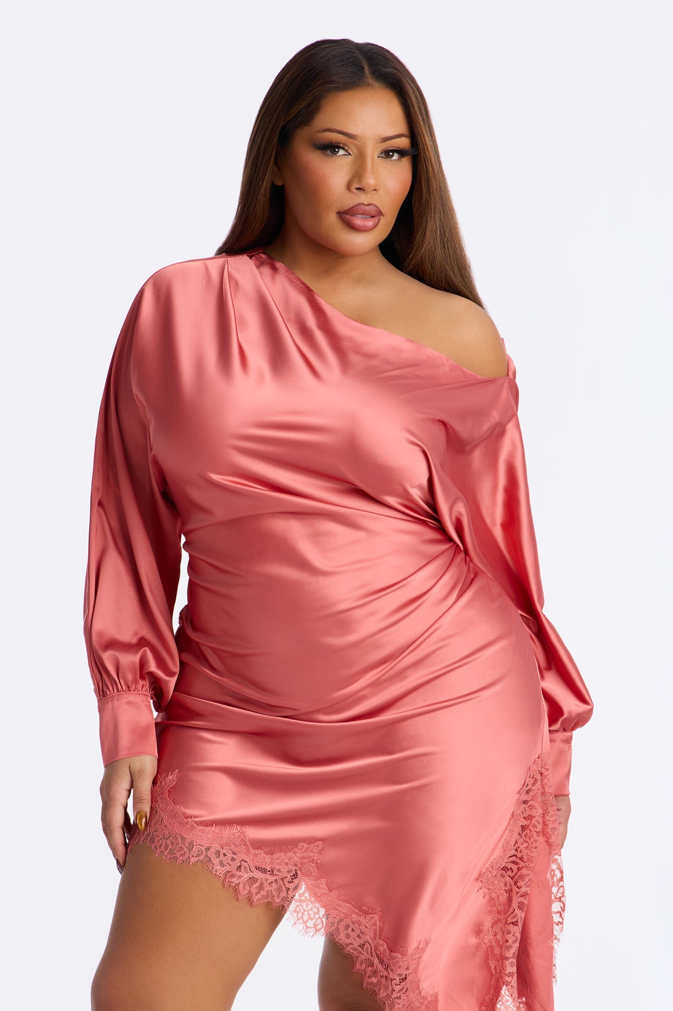 Savannah Asymmetrical Satin Mini Dress - Rose