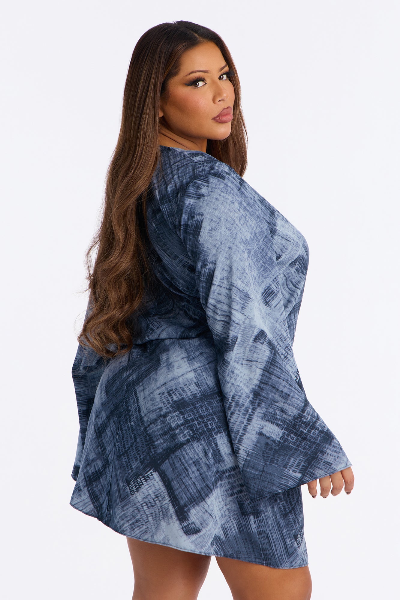 Cynthia Tie Front Mini Dress - Navy/combo