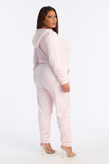 Soft Girl Energy Ruched Velour Jogger Set - Pink