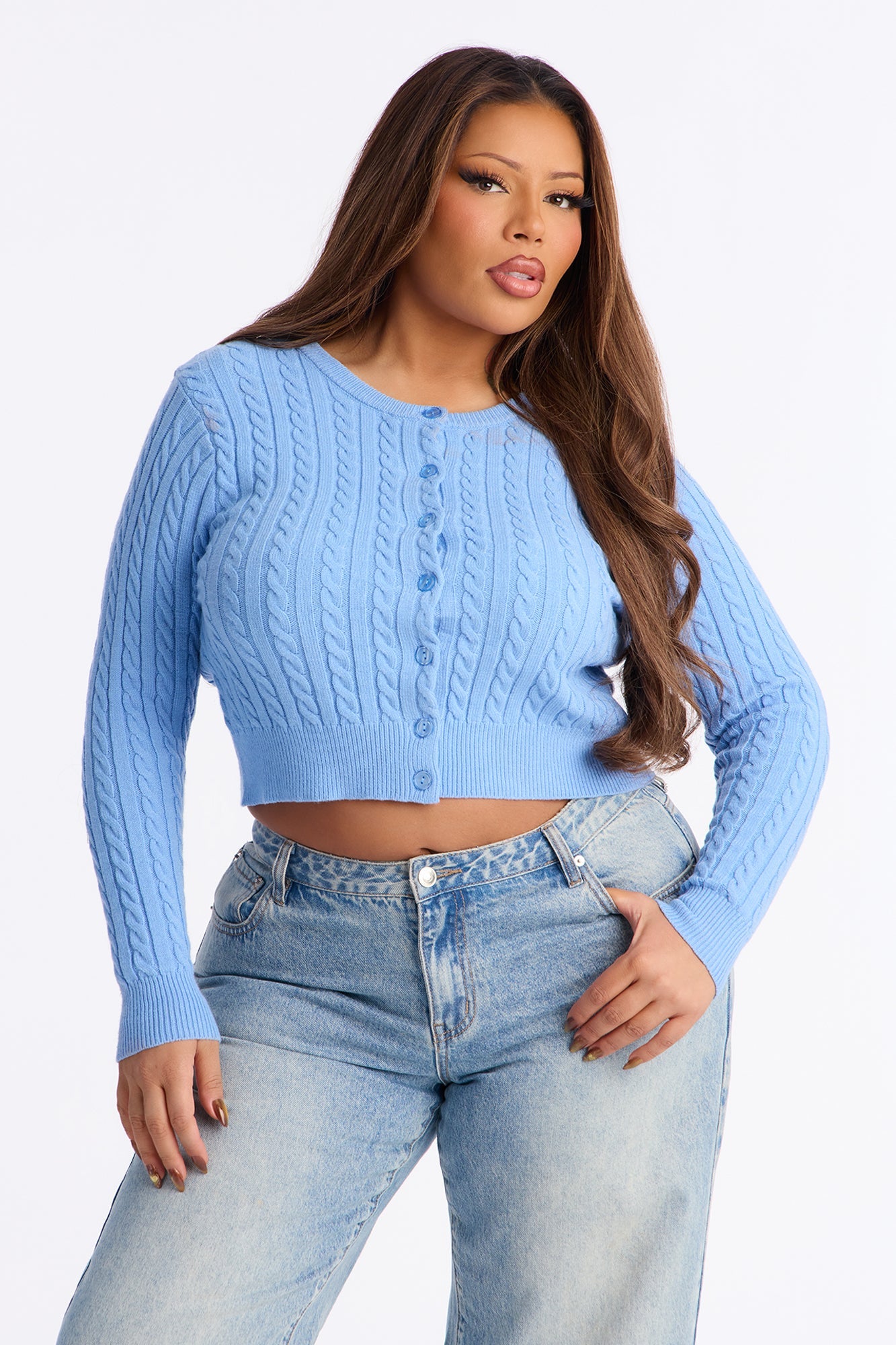 Elowen Cable Knit Cardigan - Blue