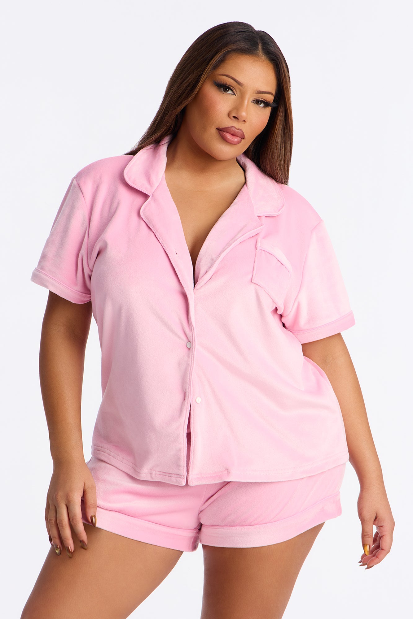 Cozy Moments Velour Short Sleeve PJ Short Set - Pink