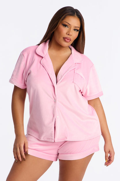 Cozy Moments Velour Short Sleeve PJ Short Set - Pink