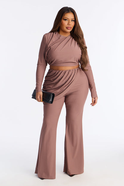 Azira Ruched Pant Set - Mocha