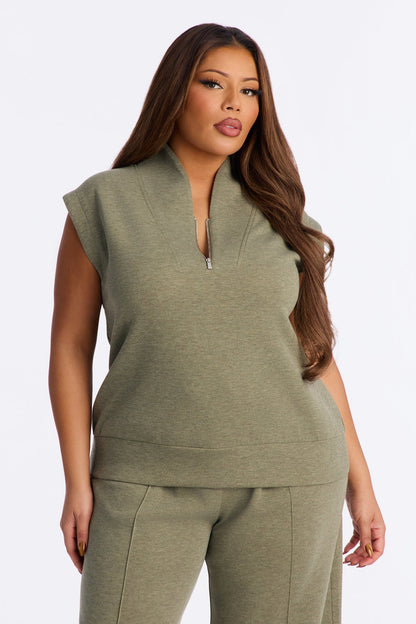 Shea Quarter Zip Sleeveless Pant Set - Olive