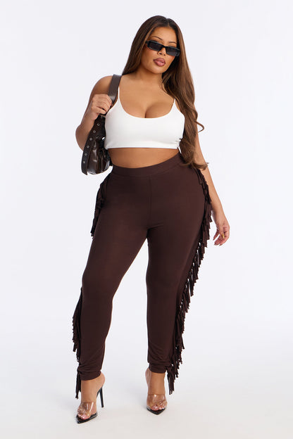 Shake It Like a Fringe Shaker Legging - Dark Brown
