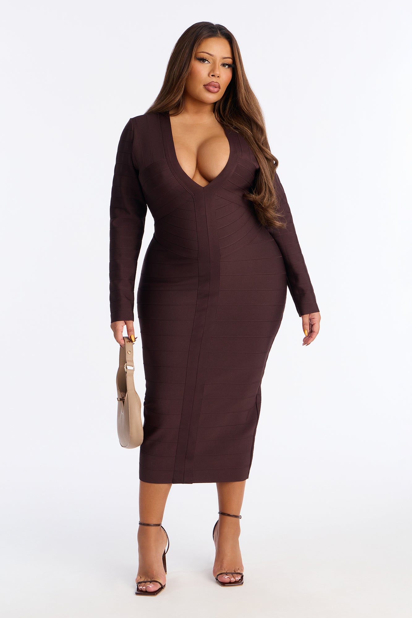 Kaylee Bandage Midi Dress - Chocolate