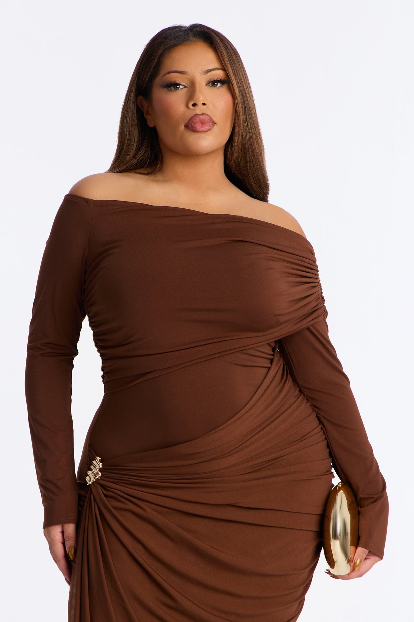 Not Your Type Off Shoulder Maxi Dress - Chocolate