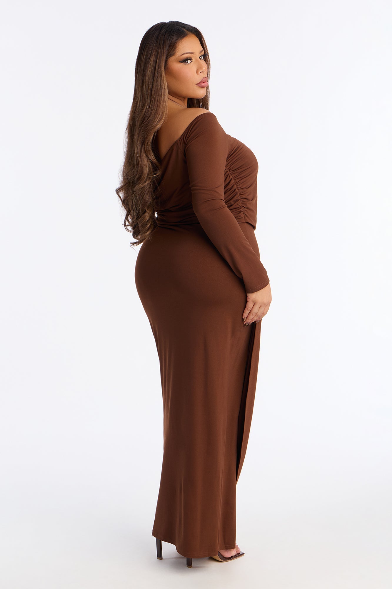 Not Your Type Off Shoulder Maxi Dress - Chocolate