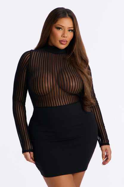 Unbothered Long Sleeve Mesh Mini Dress - Black