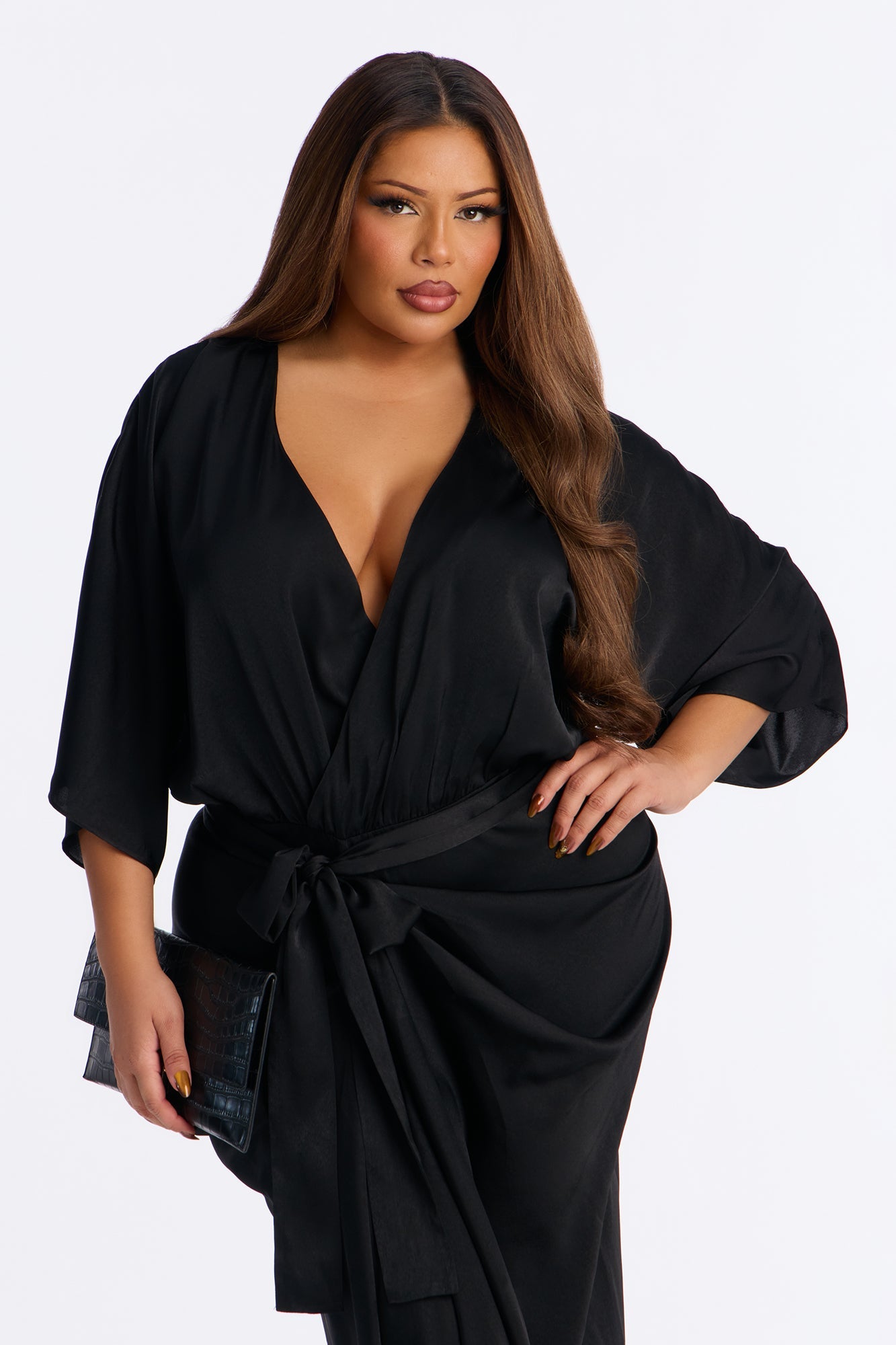 Sleek Taste Satin Maxi Dress - Black