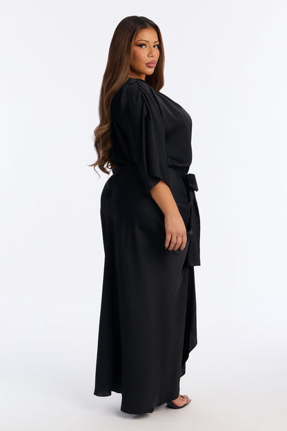 Sleek Taste Satin Maxi Dress - Black