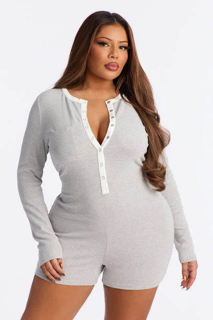Cynthia Striped Micro Short Romper - Grey